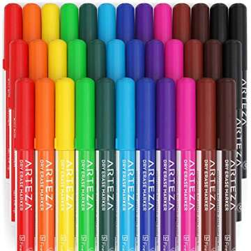 ARTEZA Dry Erase Markers Fine Tip, Bulk Pack of 36 Low Odor Dry Erase Pens in 12 Assorted Colors, Whiteboard Markers