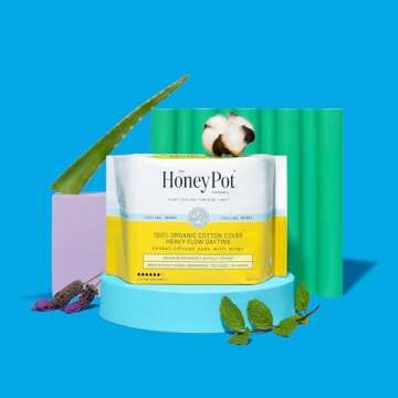 The Honey Pot Company - Herbal Sanitary Pads for Women - Heavy Flow w/Wings - Infused w/Essential Oils for Cooling Effect & Organic Cotton Cover - Feminine Care - FSA & HAS - 16 ct