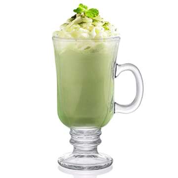 ZENFUN Set of 6 Irish Coffee Mugs, 8 Oz Glass Footed Espresso Cups with Handles, Clear Goblet Mugs Glasses for Coffee, Latte, Cappuccino, Smoothie, Hot&Cold Beverages