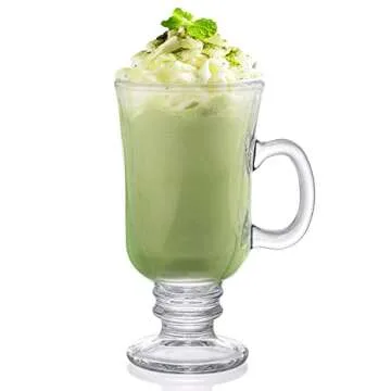 ZENFUN Set of 6 Irish Coffee Mugs, 8 Oz Glass Footed Espresso Cups with Handles, Clear Goblet Mugs Glasses for Coffee, Latte, Cappuccino, Smoothie, Hot&Cold Beverages