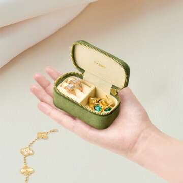Small Travel Jewelry Case, Mini Tiny Plush Velvet Jewelry Box for Women and Girls, Pocket Size Jewel...