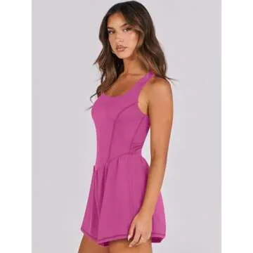 Caracilia Womens Athletic Romper Summer Casual Short Workout Running Jumpsuits One Piece Gym Clothes Yoga Outfits Hot Pink Medium