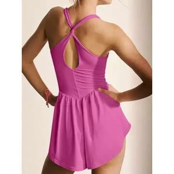 Caracilia Womens Athletic Romper Summer Casual Short Workout Running Jumpsuits One Piece Gym Clothes Yoga Outfits Hot Pink Medium