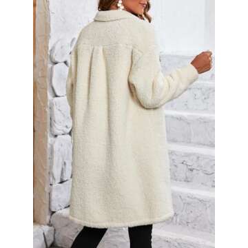 EVALESS Fuzzy Fleece Jackets for Women Fashion Button Down Lapel Long Sherpa Jacket Coat Fall 2024 Outfits Trendy Long Sleeve Shacket Faux Fur Warm Winter Outwear with Pockets Beige Small