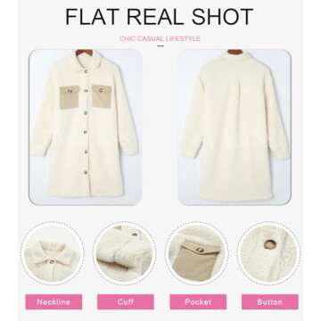 EVALESS Fuzzy Fleece Jackets for Women Fashion Button Down Lapel Long Sherpa Jacket Coat Fall 2024 Outfits Trendy Long Sleeve Shacket Faux Fur Warm Winter Outwear with Pockets Beige Small