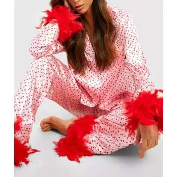Faretumiya Heart Print PJ Set for Women - Cute Valentine's Day Sleepwear