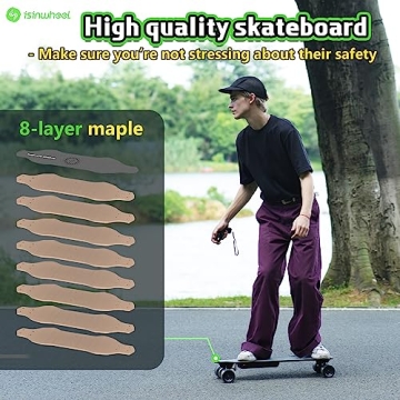 isinwheel V6 Electric Skateboard, 450W Peak Power, 10 Miles Max Range, 12 MPH Top Speed, 8 Layers Maple E-Skateboard with Wireless Remote Control, 3 Speed Adjustment, 264Lbs Max Load