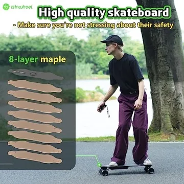 isinwheel V6 Electric Skateboard, 450W Peak Power, 10 Miles Max Range, 12 MPH Top Speed, 8 Layers Maple E-Skateboard with Wireless Remote Control, 3 Speed Adjustment, 264Lbs Max Load