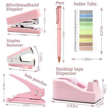 Mini Pink Office Supplies,UPIHO Pink Desk Accessories,Mini Stapler and Tape Dispenser Set, School Su...