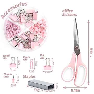 Mini Pink Office Supplies,UPIHO Pink Desk Accessories,Mini Stapler and Tape Dispenser Set, School Supplies with Mini Stapler,Tape Dispenser,Hole Punch,Staple Remover,Staples,Clips,Scissor,Pen and Tabs