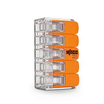 WAGO Connection Terminals 221-415 | 5 Conductors, up to 4 mm², Pack of 25, Compact Cable Connector with Levers for All Conductor Types Worldwide, Confirmed Application Safety