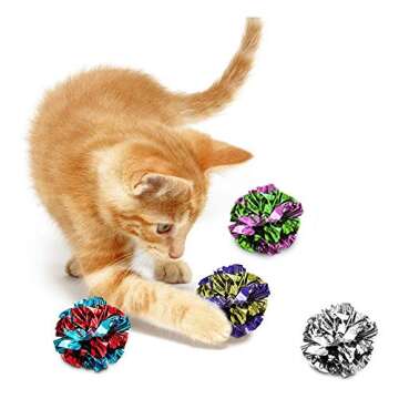 SunGrow 12 Pack Cat Crinkle Balls - 2 Inch Toys for Indoor Pets - Keep Your Feline Energetic & Excit...