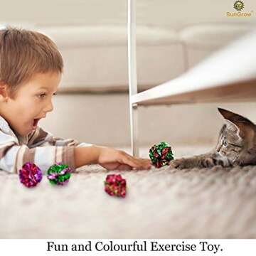 SunGrow 12 Pack Cat Crinkle Balls - 2 Inch Toys for Indoor Pets - Keep Your Feline Energetic & Excited with Vibrant Colors, Lightweight Design for Long-Lasting Fun, Perfect for Playtime