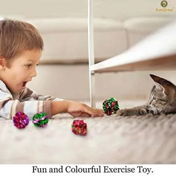 SunGrow 12 Pack Cat Crinkle Balls - 2 Inch Toys for Indoor Pets - Keep Your Feline Energetic & Excited with Vibrant Colors, Lightweight Design for Long-Lasting Fun, Perfect for Playtime