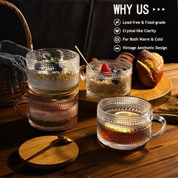 Elegant Vintage Glass Coffee Mugs Set with Lids and Spoons
