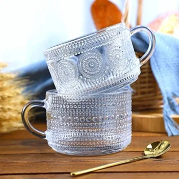 Elegant Vintage Glass Coffee Mugs Set with Lids and Spoons