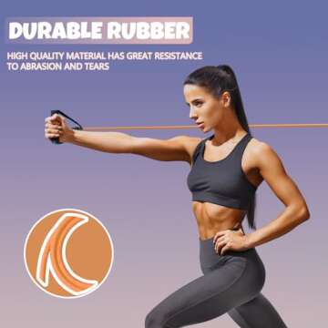 RitFit Single Resistance Exercise Band with Comfortable Handles - Ideal for Physical Therapy, Strength Training, Muscle Toning - Door Anchor and Starter Guide Included (Blue (20-25Lbs))