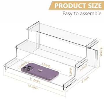 Acrylic Risers Display Stand, 3 Tier Cupcake Holder, Clear Perfume Organizer Stand, Display Shelf fo...