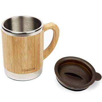 Bluelime Bamboo Coffee Mug – Stainless Steel Wooden Coffee Tea Mug: Insulated – Light & Portable...