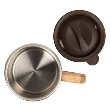 Bluelime Bamboo Coffee Mug – Stainless Steel Wooden Coffee Tea Mug: Insulated – Light & Portable for Office – Lid and Handle – Keeps Drinks Hot or Cold – 10 oz – 100% Eco-Friendly