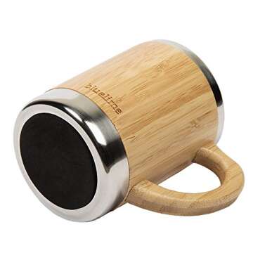 Bluelime Bamboo Coffee Mug – Stainless Steel Wooden Coffee Tea Mug: Insulated – Light & Portable for Office – Lid and Handle – Keeps Drinks Hot or Cold – 10 oz – 100% Eco-Friendly