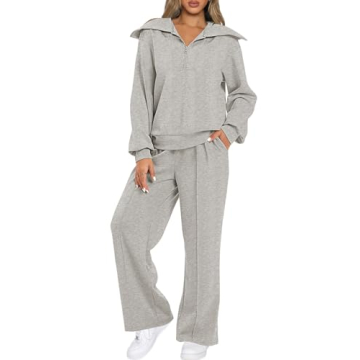 Aleumdr Two Piece Outfit Sweatsuit Wide Leg Sweatpant Lounge Matching Sets Fleece Womens Lounge Set ...