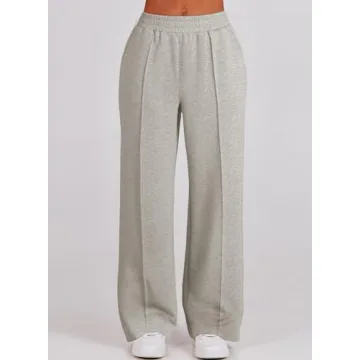 Aleumdr Two Piece Outfit Sweatsuit Wide Leg Sweatpant Lounge Matching Sets Fleece Womens Lounge Set Half Zip Sweatshirt Oversized Pullover Tracksuit 2024 Fall Travel Clothing Grey