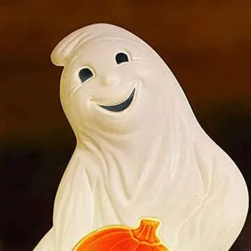 Union Products 56480 60-Watt Light Up Ghost and Pumpkin Halloween Outdoor Garden Statue Decoration Made from Blow-Molded Plastic, White/Orange