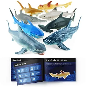 Boley Shark Toys - 8 Pack 10" Long Soft Plastic Realistic Shark Toy Set - Toddler Sensory Toys and B...