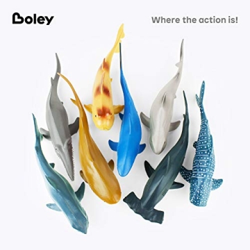 Boley Shark Toys - 8 Pack 10" Long Soft Plastic Realistic Shark Toy Set - Toddler Sensory Toys and Birthday Party Favors for Kids