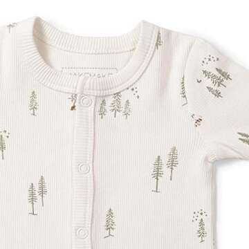 MakeMake Organics GOTS Certified Organic Cotton Snap Romper Footies Baby Infant Clothes Unisex Long Sleeve Convertible Mittens (Evergreen Fir, 0-3M)