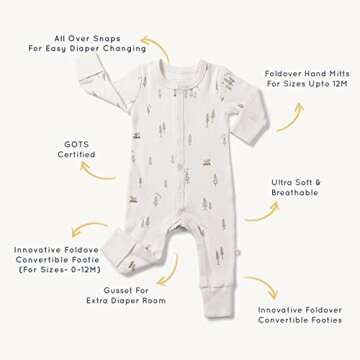 MakeMake Organics GOTS Certified Organic Cotton Snap Romper Footies Baby Infant Clothes Unisex Long Sleeve Convertible Mittens (Evergreen Fir, 0-3M)