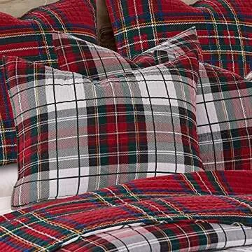 Levtex Home - Spencer Plaid Quilted King Sham (36x20in.) - Christmas Tartan Plaid - Red, Green, Whit...