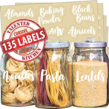 Talented Kitchen 135 Pantry Labels for Food Containers, Clear Preprinted Pantry Labels for Organizin...
