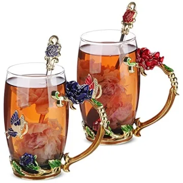BTaT Floral Glass Tea Cups - Elegant & Stylish