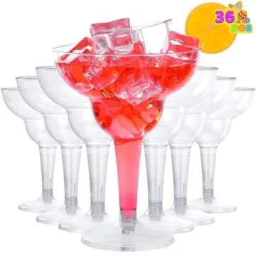 JOYIN 36 pcs Clear Plastic Martinni Glasses, 12 oz Disposable Plastic Margarita Cups, plastic champagne glass, cocktail Cup for Fiesta, Taco Night, and Mexican Themed Party Supplies