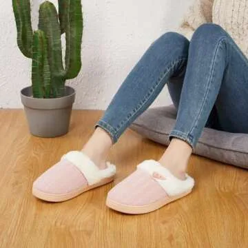NineCiFun Women's Slip on Fuzzy Slippers Memory Foam House Slippers Outdoor Indoor Warm Plush Bedroo...