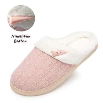 NineCiFun Women's Slip on Fuzzy Slippers Memory Foam House Slippers Outdoor Indoor Warm Plush Bedroom Shoes Scuff with Faux Fur Lining size 9 10 pink