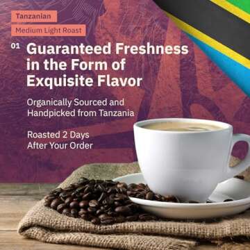 Tanzanian Peaberry Coffee Ground - Single Origin Medium Light Roast, Roasted To Order Ground Coffee ...