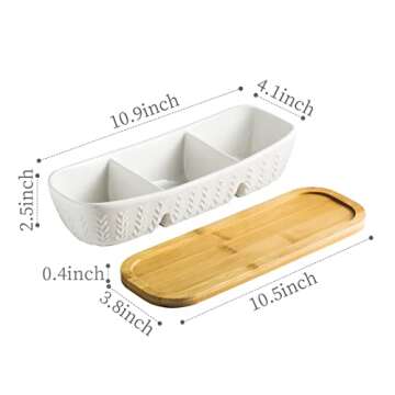 Miamolo 3 Compartment Condiment Tray Hospitality Tray, Chip and Dip Bowl with Wooden Serving Tray, P...