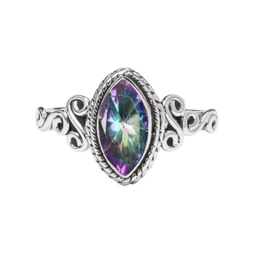 Rubicrafts Mystic Topaz Ring 925 Sterling Silver Statement Ring For Women and Girls Handmade Rings N...