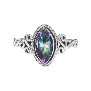 Rubicrafts Mystic Topaz Ring 925 Sterling Silver Statement Ring For Women and Girls Handmade Rings N...