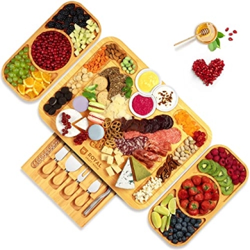 Royal Craft Wood Bamboo Cheese Board with Serving Trays