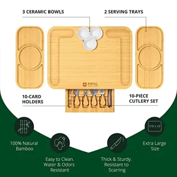 Royal Craft Wood Bamboo Cheese Board with Serving Trays