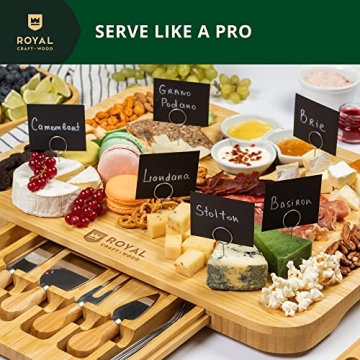 Royal Craft Wood Bamboo Cheese Board with Serving Trays