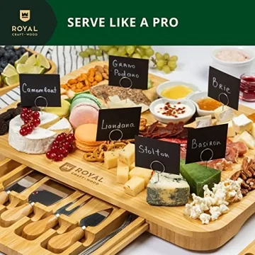 Royal Craft Wood Bamboo Cheese Board with Serving Trays