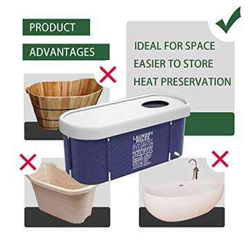 Kiseely Portable Foldable bathtub for Adult, Large Family Soaking Bathtub for SPA, Efficiently Maintaining Hot & Cold Temperature Bathtub 47.3X21.7X19.7inch (Blue Style)
