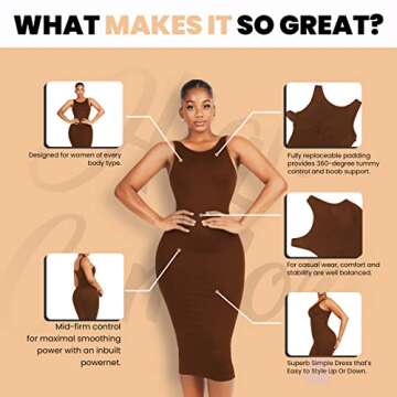 Dresses for Women 2023 Tummy Control Shapewear I Midi Sleeveless High Neck Sculpting Dress Body Shaper (Brown - XS/S)