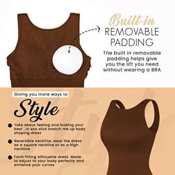 Dresses for Women 2023 Tummy Control Shapewear I Midi Sleeveless High Neck Sculpting Dress Body Shaper (Brown - XS/S)