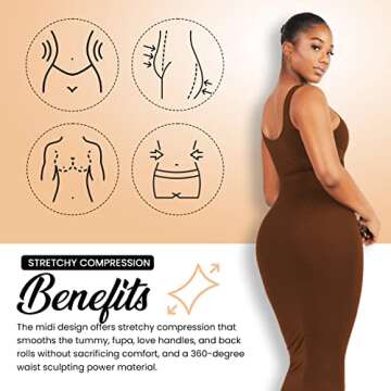 Dresses for Women 2023 Tummy Control Shapewear I Midi Sleeveless High Neck Sculpting Dress Body Shaper (Brown - XS/S)